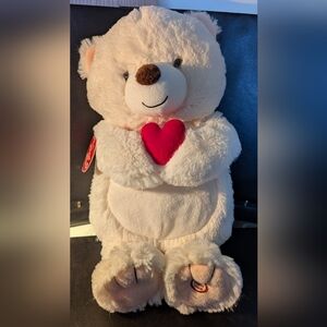 Hallmark Cream Plush Bear Holding Red Heart- He Talks Back...